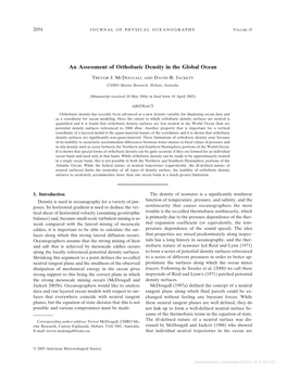 An Assessment of Orthobaric Density in the Global Ocean