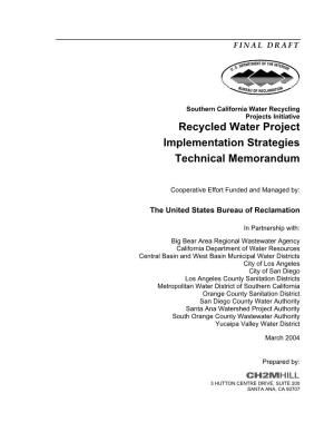 Recycled Water Project Implementation Strategies Technical Memorandum