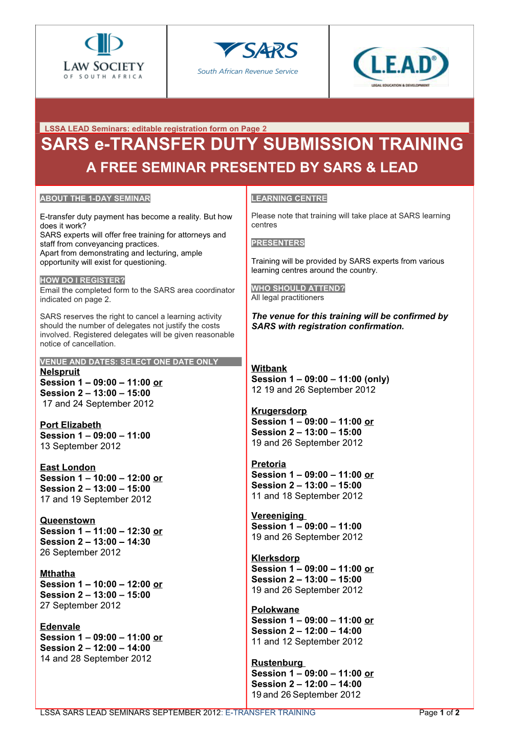 LSSA LEAD SEMINARS 2012: NEW MAGISTRATES COURT PROCEDURE Page 3 of 2