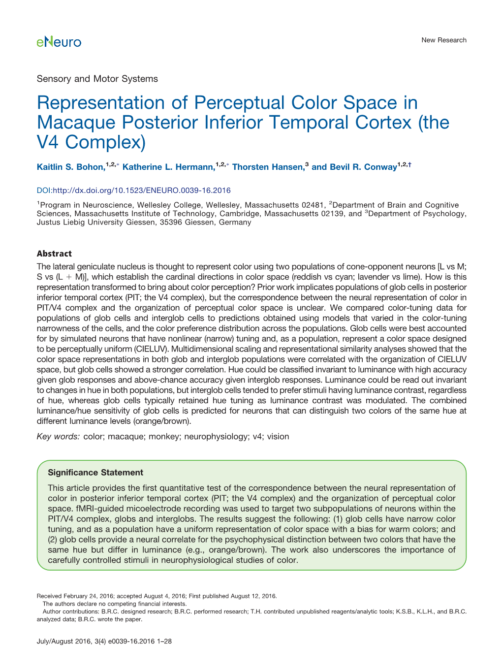Representation of Perceptual Color Space in Macaque Posterior Inferior Temporal Cortex (The V4 Complex)