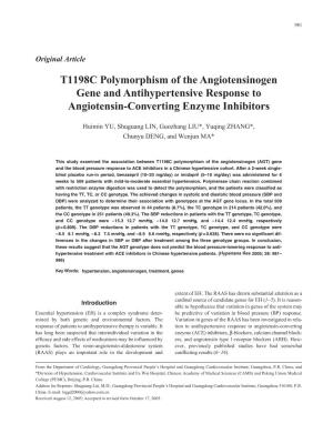T1198C Polymorphism of the Angiotensinogen Gene and Antihypertensive Response to Angiotensin-Converting Enzyme Inhibitors