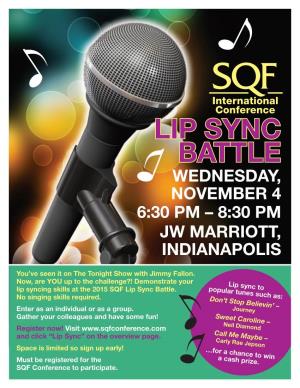 Lip Sync Battle Wednesday, November 4 6:30 Pm – 8:30 Pm JW Marriott, Indianapolis