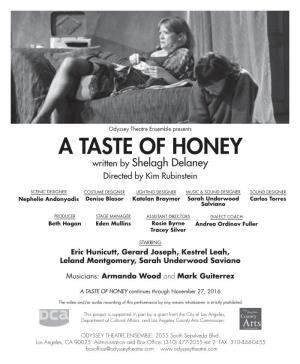 A Taste of Honey Written by Shelagh Delaney Directed by Kim Rubinstein