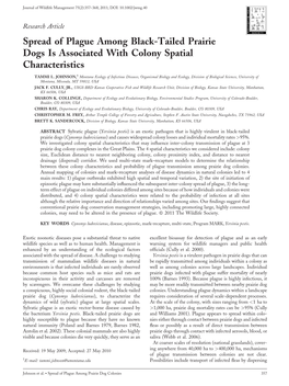 Spread of Sylvatic Plague Among Black-Tailed Prairie Dogs Is