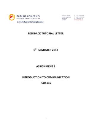 Feedback Tutorial Letter 1 Semester 2017 Assignment 1 Introduction to Communication Ico511s
