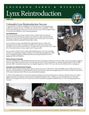 Lynx Reintroduction JUNE 2014