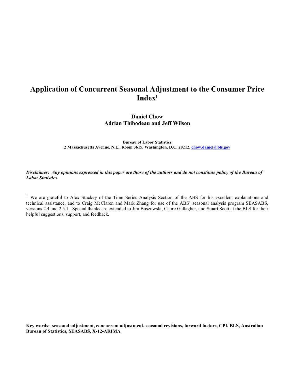 Application of Concurrent Seasonal Adjustment to the Consumer Price Index1