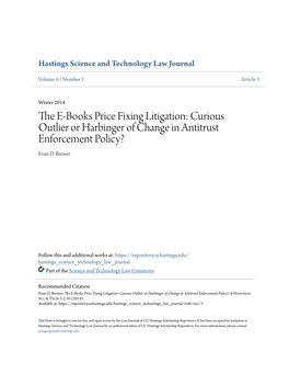 The E-Books Price Fixing Litigation: Curious Outlier Or Harbinger of Change in Antitrust Enforcement Policy? Evan D