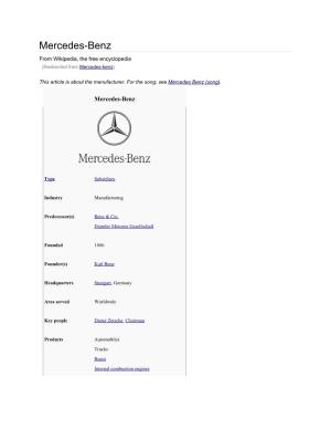 Mercedes-Benz from Wikipedia, the Free Encyclopedia (Redirected from Mercedes-Benz)
