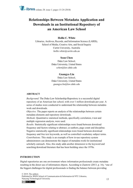 Relationships Between Metadata Application and Downloads in an Institutional Repository of an American Law School