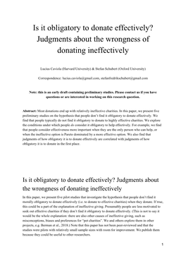 Is It Obligatory to Donate Effectively? Judgments About the Wrongness of Donating Ineffectively