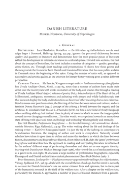 Danish Literature Mikkel Nordvig, University of Copenhagen