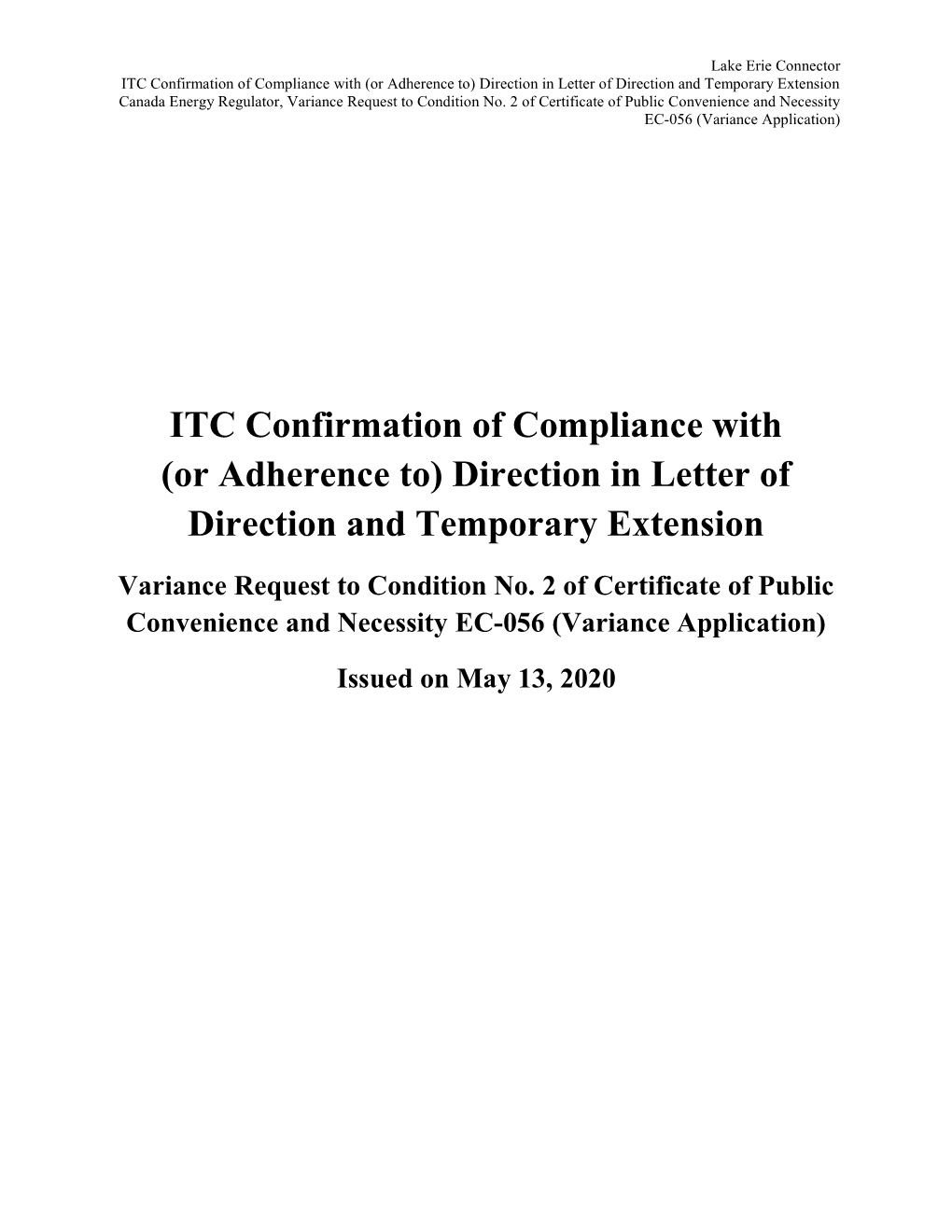 ITC Confirmation of Compliance with (Or Adherence To) Direction in