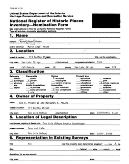 National Register of Historic Places Inventory—Nomination Form 1. Name 2. Location 3. Classification 4. Owner Off Property 5