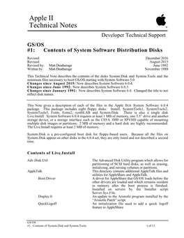 GS/OS #1: Contents of System Software Distribution Disks