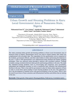 Urban Growth and Housing Problems in Karu Local Government Area Of
