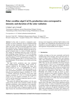 Polar Coralline Algal Caco3-Production Rates Correspond to Intensity and Duration of the Solar Radiation