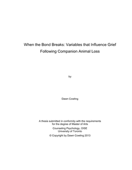 When the Bond Breaks: Variables That Influence Grief Following Companion Animal Loss