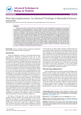 Mass Spectrophotometry: an Advanced Technique in Biomedical