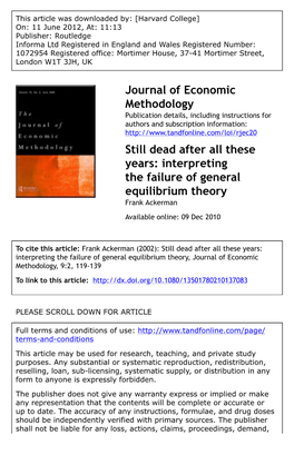 Still Dead After All These Years: Interpreting the Failure of General Equilibrium Theory Frank Ackerman Available Online: 09 Dec 2010