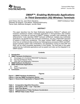 OMAP™: Enabling Multimedia Applications in Third Generation (3G)