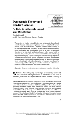 Democratic Theory and Border Coercion: No Right to Unilaterally