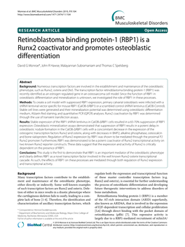 Retinoblastoma Binding Protein-1 (RBP1) Is a Runx2 Coactivator and Promotes Osteoblastic Differentiation BMC Musculo- Skeletal Disorders 2010, 11:104