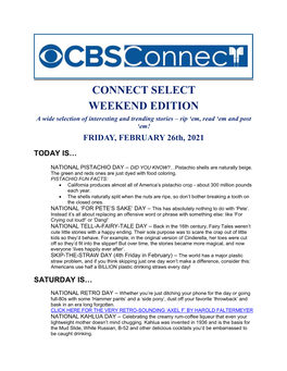 CONNECT SELECT WEEKEND EDITION a Wide Selection of Interesting and Trending Stories – Rip ‘Em, Read ‘Em and Post ‘Em! FRIDAY, FEBRUARY 26Th, 2021
