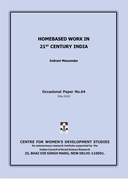 Homebased Work in 21St Century India