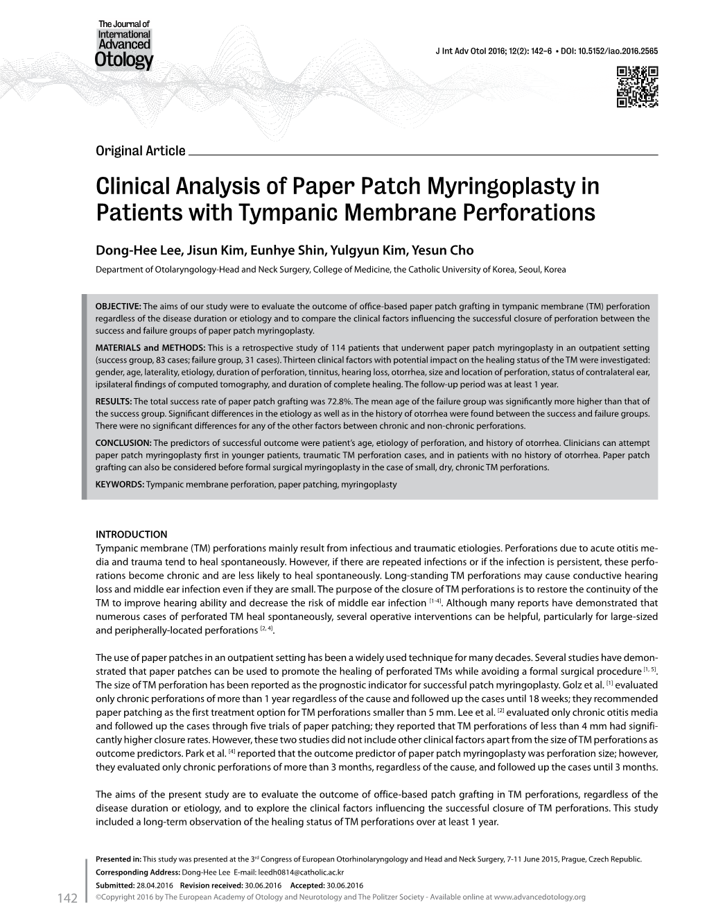 Clinical Analysis of Paper Patch Myringoplasty in Patients with Tympanic Membrane Perforations