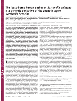 Bartonella Quintana Is a Genomic Derivative of the Zoonotic Agent Bartonella Henselae