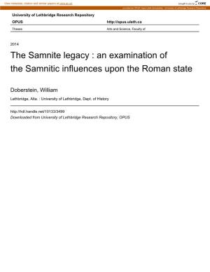 An Examination of the Samnitic Influences Upon the Roman State