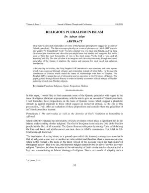 RELIGIOUS PLURALISM in ISLAM Dr