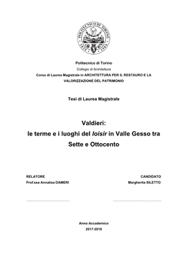 Valdieri: Le Terme E I Luoghi Del Loisir in Valle Gesso Tra Sette E Ottocento