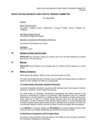 (Public Pack)Minutes Document for North Devon Highways and Traffic