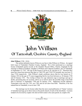 John Willson of Tattenhall, Cheshire County, England