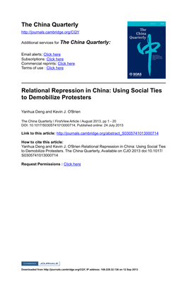 Relational Repression in China: Using Social Ties to Demobilize Protesters