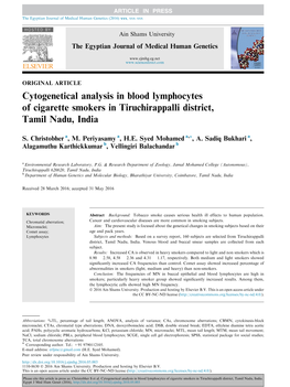 Cytogenetical Analysis in Blood Lymphocytes of Cigarette Smokers in Tiruchirappalli District, Tamil Nadu, India