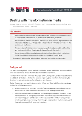 Dealing with Misinformation in Media an Overview of Current Scientific Findings and Recommendations on Dealing with Misinformation About COVID‐19