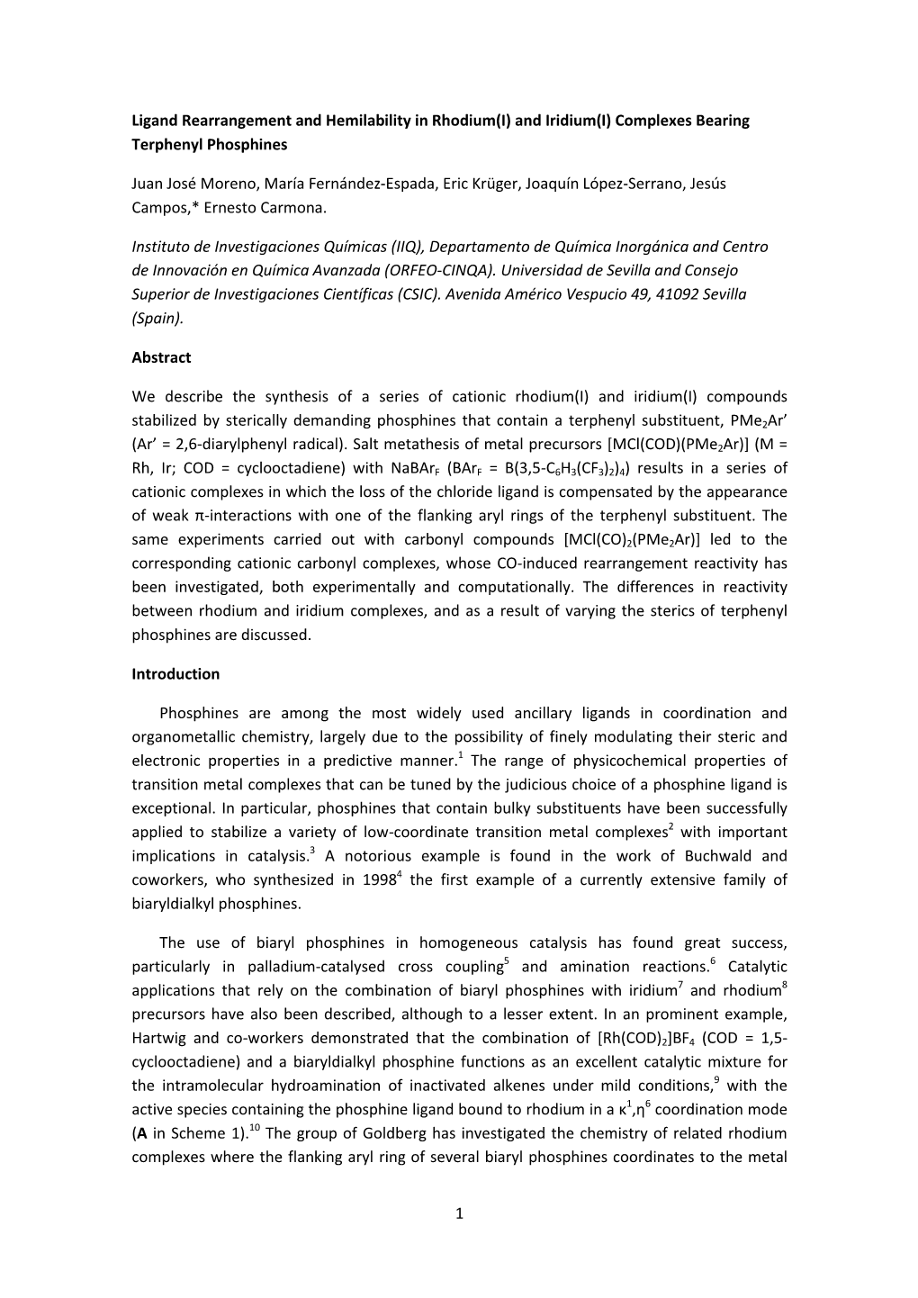 1 Ligand Rearrangement and Hemilability in Rhodium(I) And