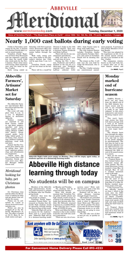 Abbeville Meridional Tuesday, December 1, 2020 Voice of Vermilion Parish - “The Most Cajun Place on Earth” - Since 1856 • Vol