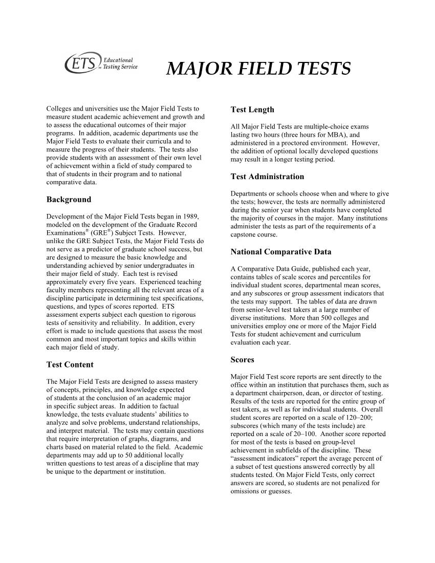 Major Field Test Education Test Description