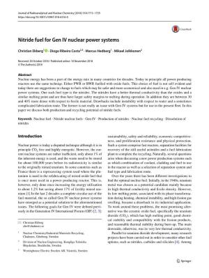 Nitride Fuel for Gen IV Nuclear Power Systems