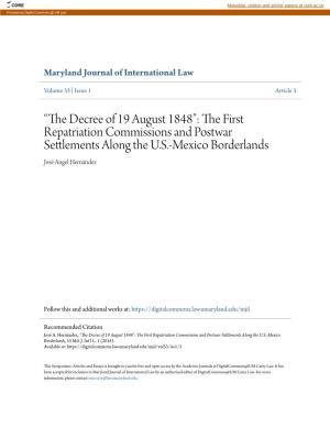 “The Decree of 19 August 1848”: the First Repatriation Commissions and Postwar Settlements Along the U.S.-Mexico Borderlands, 33 Md