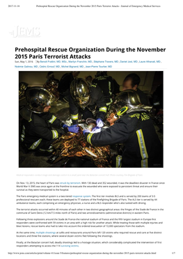 Prehospital Rescue Organization During the November 2015 Paris Terrorist Attacks - Journal of Emergency Medical Services