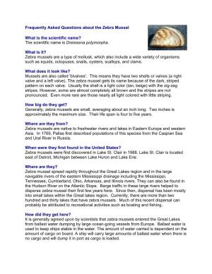 Frequently Asked Questions About the Zebra Mussel
