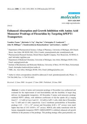 Enhanced Absorption and Growth Inhibition with Amino Acid Monoester Prodrugs of Floxuridine by Targeting Hpept1 Transporters
