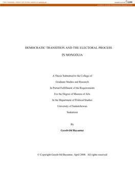 Democratic Transition and the Electoral Process in Mongolia