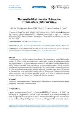 The Maxillo-Labial Complex of Sparasion (Hymenoptera, Platygastroidea)