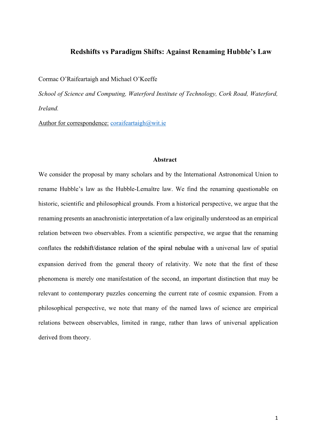 Redshifts Vs Paradigm Shifts: Against Renaming Hubble's